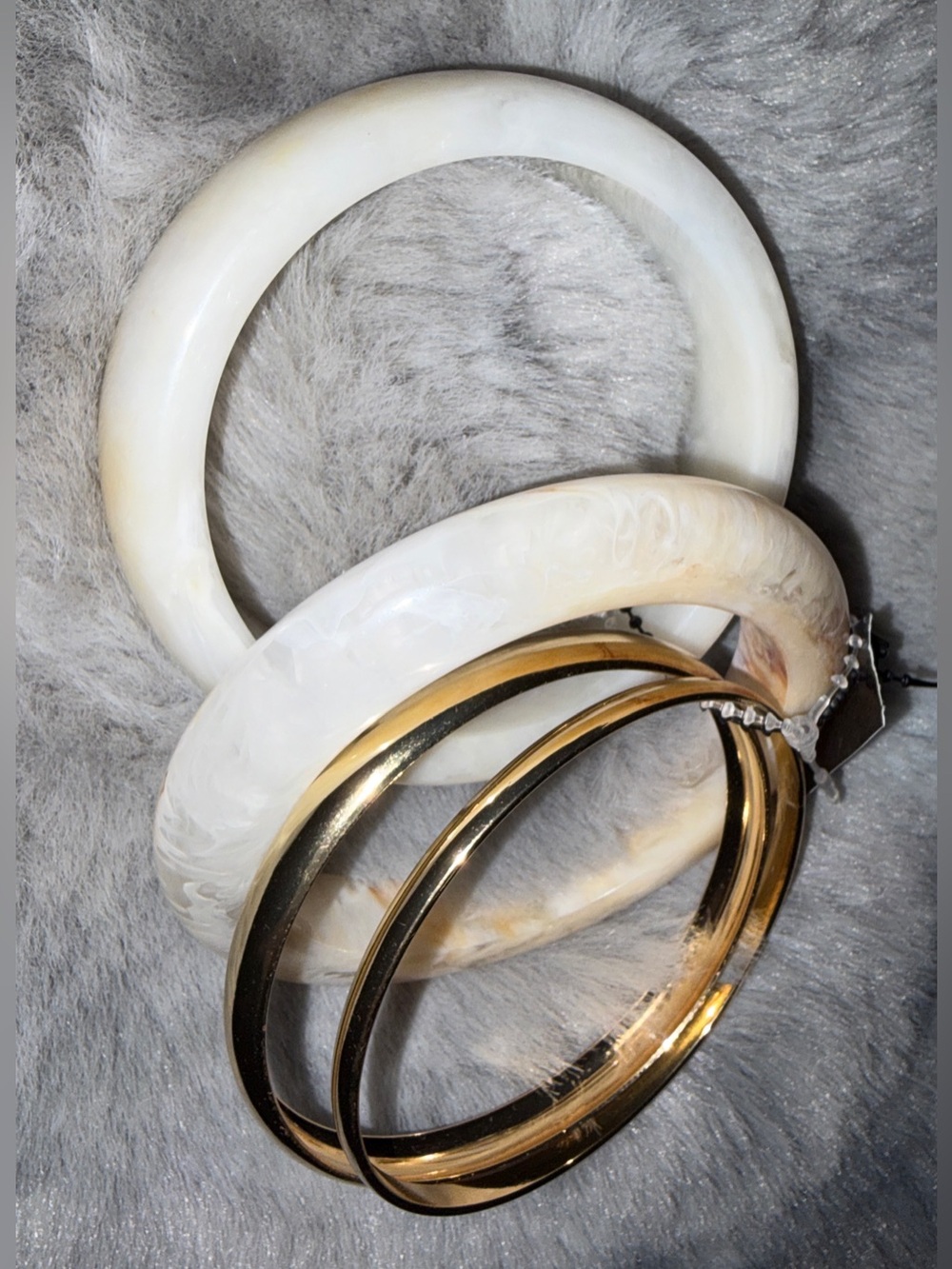 Stacked White Marble Resin & Gold Tone Bangle Set